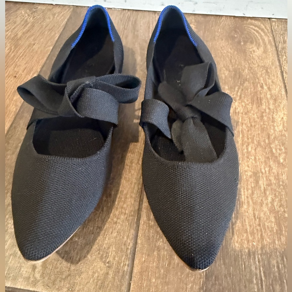 Rothy's Black Pointed Toe Bow Mary Jane Flats